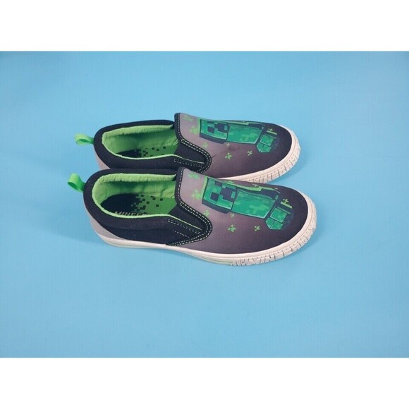 Minecraft Boy's Canvas Shoe Sz 2 Slip On Green Black - Picture 2 of 13
